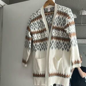 Creame, grey and brown heavy long cardigan